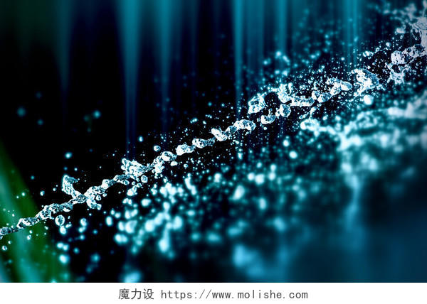 深蓝水珠溅起水花抽象未来派科幻喷泉水背景